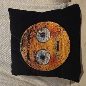 Emoji Sequin Pillow - Black and Orange